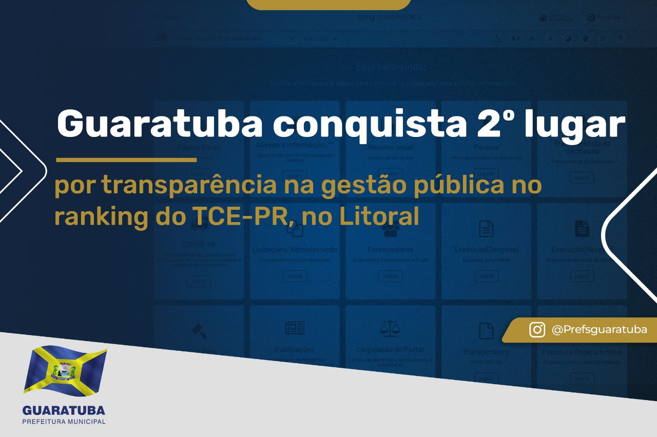 Guaratuba conquista 2º lugar por transparência na gestão pública no ranking do TCE-PR, no Litoral