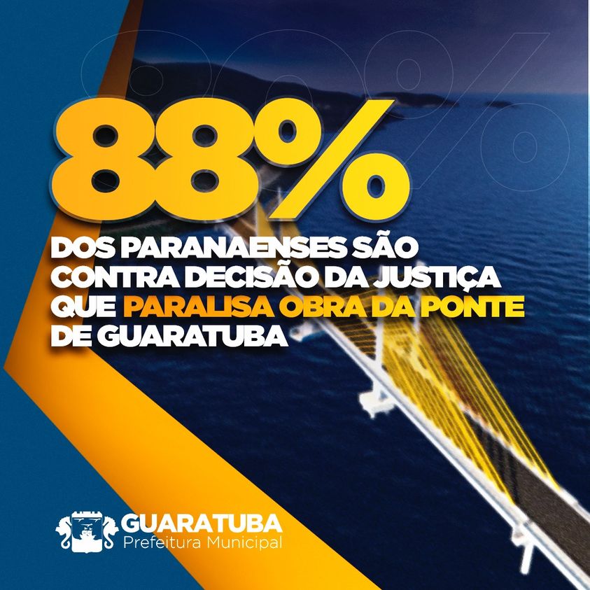 A grande maioria dos paranaenses, precisamente 88%, demonstra forte desaprovação em relação à decisão judicial que interrompeu o andamento das obras da Ponte de Guaratuba