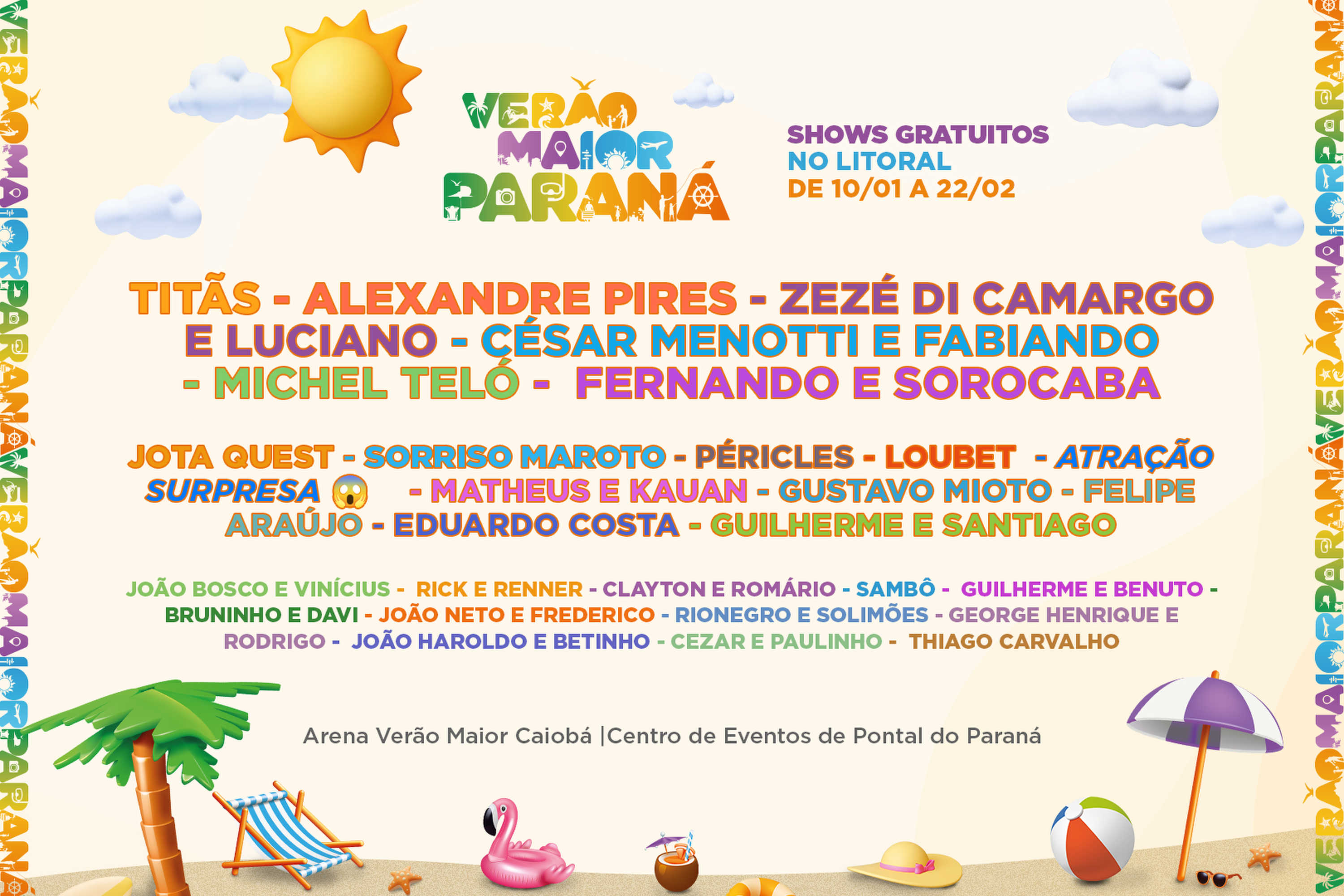 Titãs, Michel Teló, Sorriso Maroto e muito mais: Verão Maior Paraná terá 33 shows gratuitos