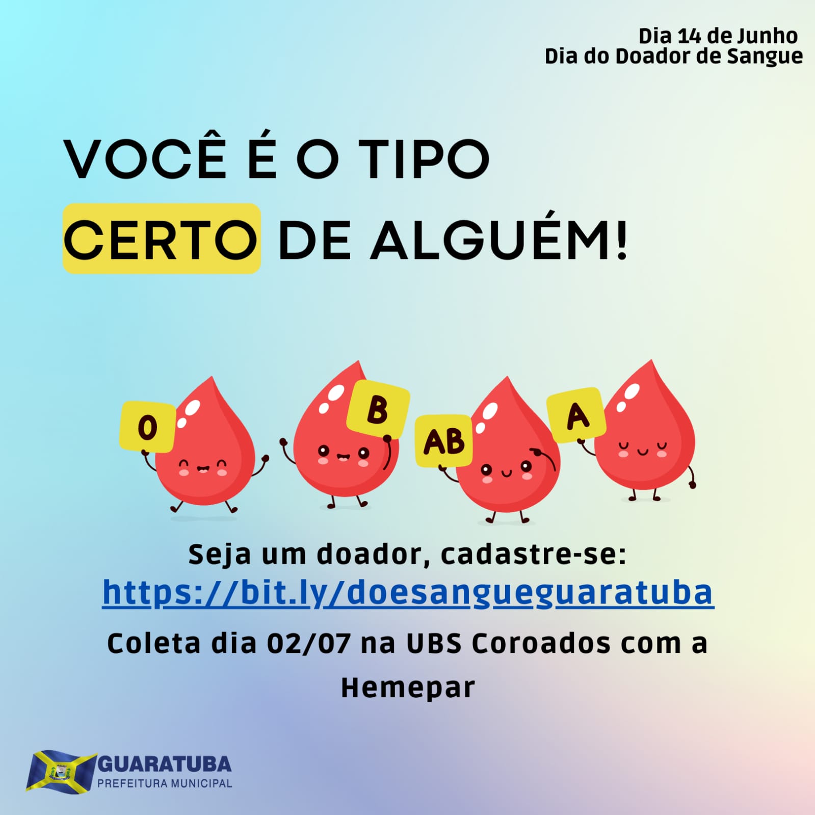 Prefeitura e Hemepar realizarão ação de coleta de sangue em Guaratuba