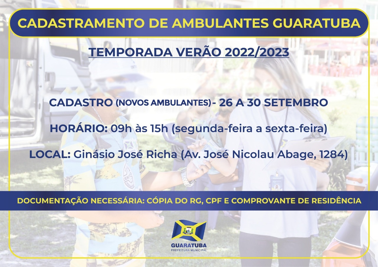 Prazo para o cadastramento dos novos vendedores ambulantes em Guaratuba termina amanhã